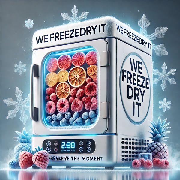 WeFreezeDryIt logo - freeze dryer with colorful fruits